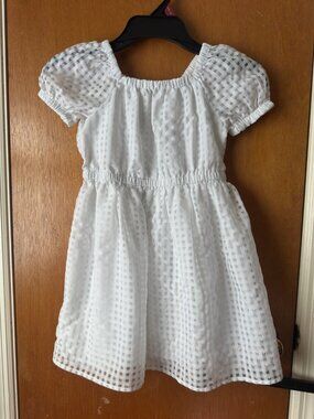 Crewcuts Girls White Check Organza Dress Size 7 Puff Sleeve Fit Flare